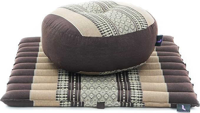 Leewadee Meditation Cushion Set – 1 Small Zafu Yoga Pillow and 1 Small Roll-Up Zabuton Mat Filled with Kapok