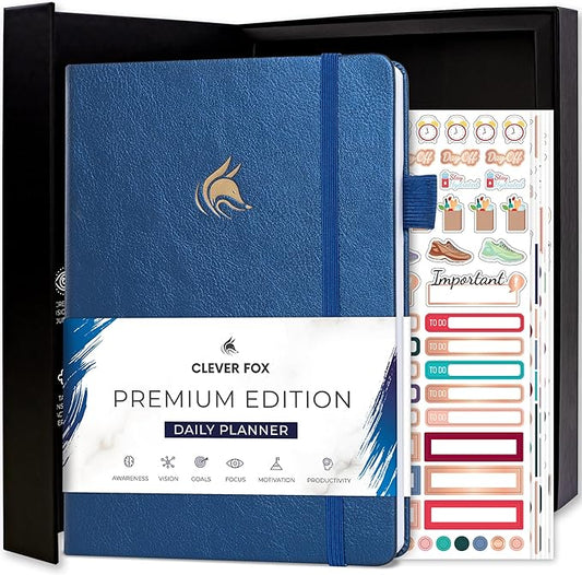 Clever Fox Planner Daily Premium – Undated Daily Planner with Hourly Schedule, Personal Organizer, Productivity Journal, 6 Months (Mystic Blue)