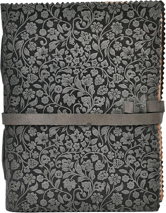 LEATHER VILLAGE Leather Bound Floral Embossed Journal for Women Men - 200 Pages, 6”X4”(A6), Black - Book of Shadows, Vintage Blank Paper Travel Diary, Notebook for Writing, Drawing, Sketchbook