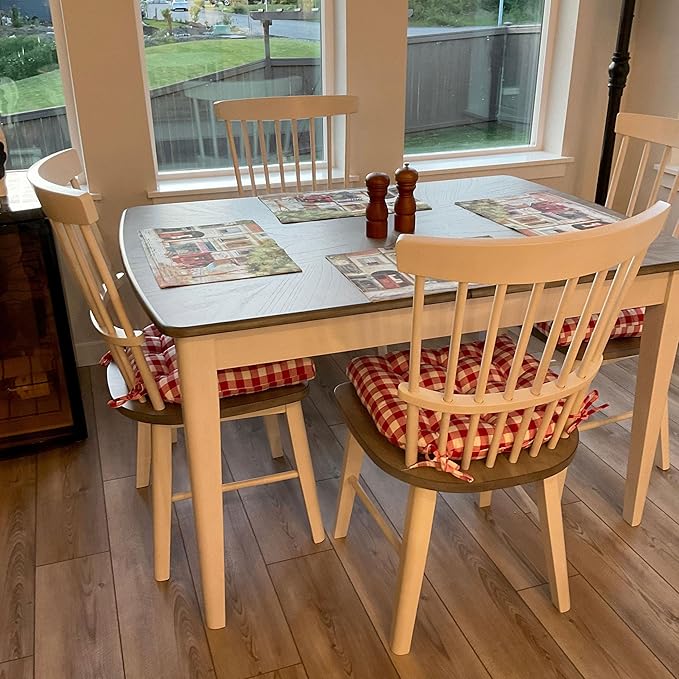 Barnett Home Decor Dining Chair Cushions with Ties – Size Small 15 x 17 - Latex Foam Fill, 100% Cotton, Machine Washable Chair Pads for Kitchen Chairs, Made in USA (Classic Check Red/Pack of 2)