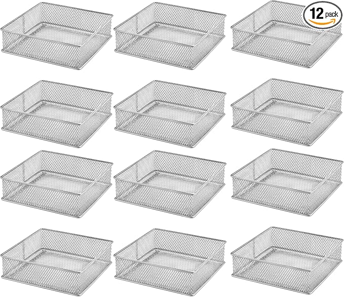 YBM HOME Silver Mesh Drawer Cabinet and or Shelf Organizer Bins, School Supply Holder Office Desktop Organizer Basket (12, 6x6x2 Inch)