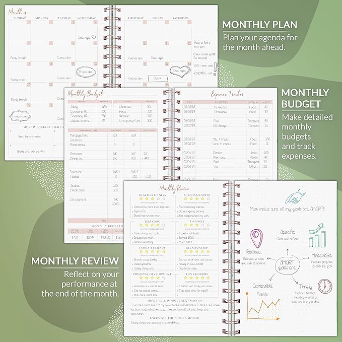 PLANBERRY Weekly Planner – Undated Life Organizer & Budget Planner – Time Management, Goal Setting, To-Do List, Work-Life Balance & Habit Tracker – 6.1″ x 8.1″ (Natural Green)