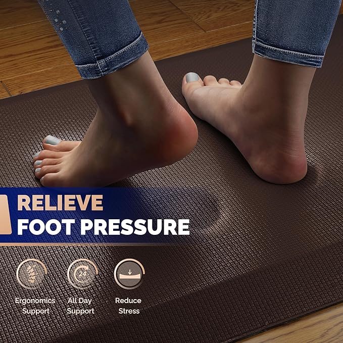 FEATOL Anti Fatigue Mat Floor Mat, Extra Thick Standing Office Desk Mat Memory Foam Cushioned Anti Fatigue Ergonomic Kitchen Mats Comfort Standing Pad NOT PVC 9/10 Inch Thick (20" x 39, Brown)