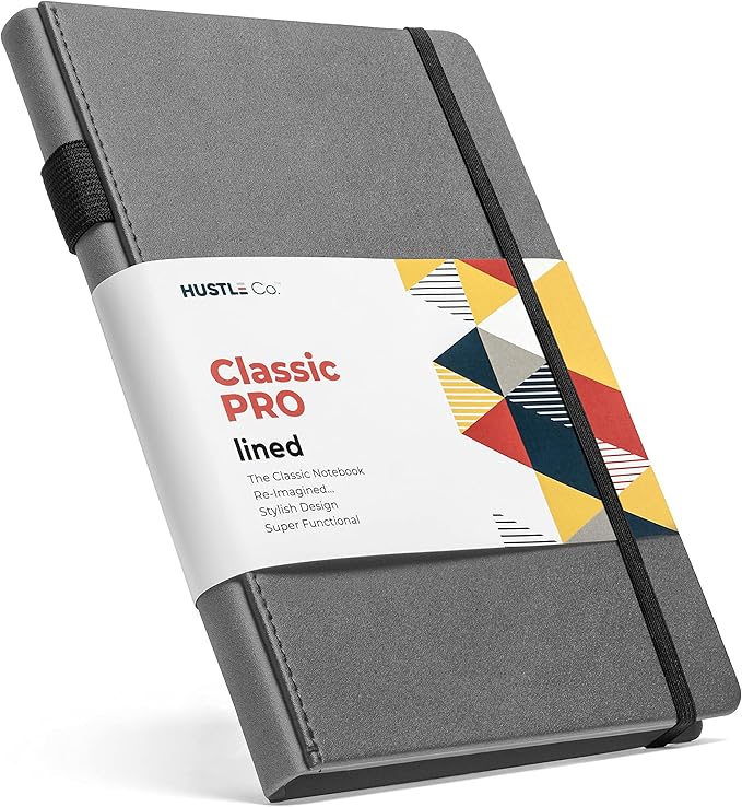 Thick Hardcover Journal Notebook - Ruled/Lined A5 (5x8 inch), Deluxe 120gsm Paper, Lays Flat for Writing, Professional Notebooks for Work, Business, Office, Executive, Gifts for Men and Women - Gray