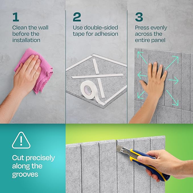 Acoustic Panels 12-Pack Soundproof Wall Panels 12"x12"x0.4" Decorative Sound Dampening for your Home, Office, Studio, Bedroom & More with Unique LineWave Carving [Smoky White]