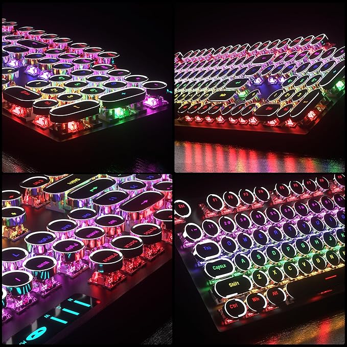 Retro Typewriter Keyboard and Mouse Combo, Cute Black Keyboard with Linear Red Switches, Full Size Wired Mechanical Gaming Keyboard, Cool Light Up Keyboard and Mouse for Gaming,Work,Mac,PC,Windows