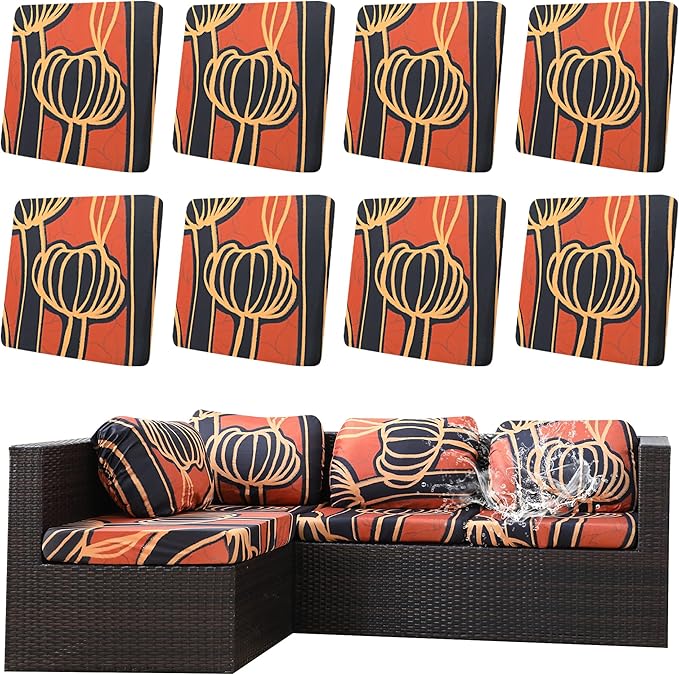 8Pcs Outdoor Cushions Covers Waterproof, Patio Cushion Covers, Stretch Cushion Covers Replacement,Cushion Slipcovers, Furniture Cushion Covers (Royal Flower, 8PCS-Print)