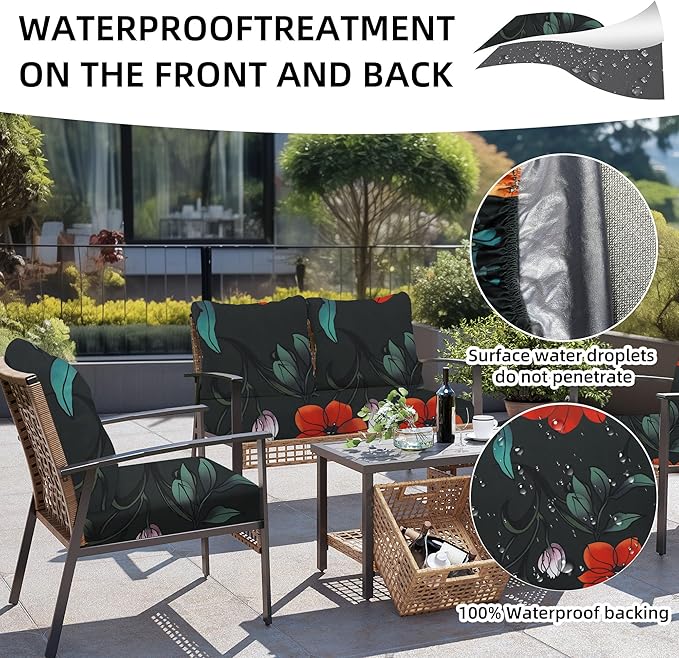 8Pcs Outdoor Cushions Covers Waterproof, Patio Cushion Covers, Stretch Cushion Covers Replacement,Cushion Slipcovers, Furniture Cushion Covers (Peony, 8PCS-Print)