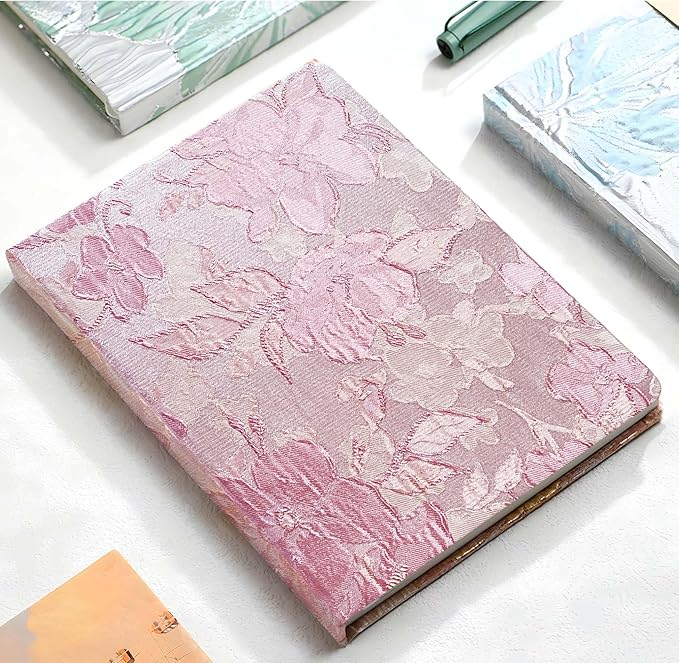 Pink Notebook, A5, Ruled Journal, Hardcover, Lay-flat, Embroidered Flower Journal, Beautiful Journal, Cute Notebooks for Women, Gift for Her, Writing Journal, Gratitude Journal, Peach Blossom