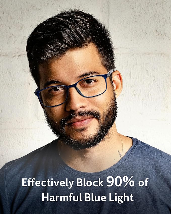 ANRRI Blue Light Blocking Glasses Anti Eyestrain UV Filter Computer Game Eyeglasses Lightweight Blue Frame