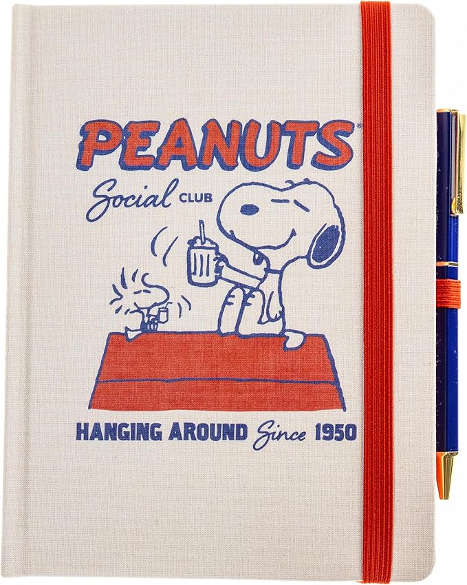 Graphique Peanuts Social Club Journal Plus Pen, Hardcover Lined Diary Notebook for Writing, 160 Pages, 6” x 8”