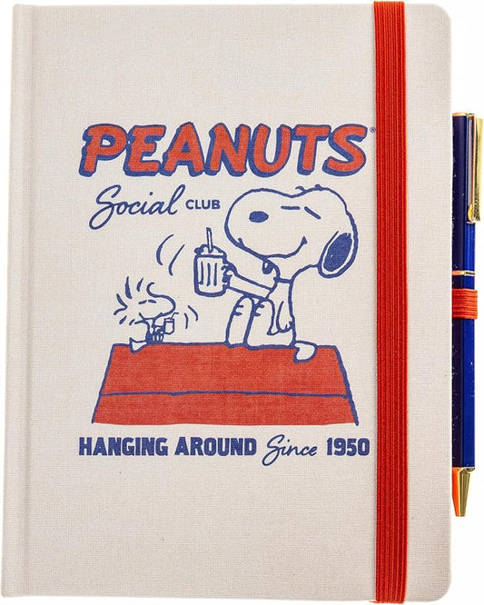Graphique Peanuts Social Club Journal Plus Pen, Hardcover Lined Diary Notebook for Writing, 160 Pages, 6” x 8”
