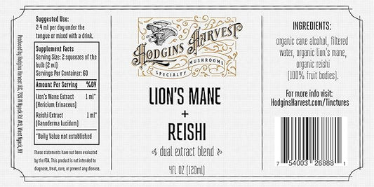 Hodgins Harvest Organic Lion’s Mane + Reishi Tincture | Made with Mushrooms Grown On Our Farm in The USA | Dual Extract | Extra-Concentrated (4 fl oz)