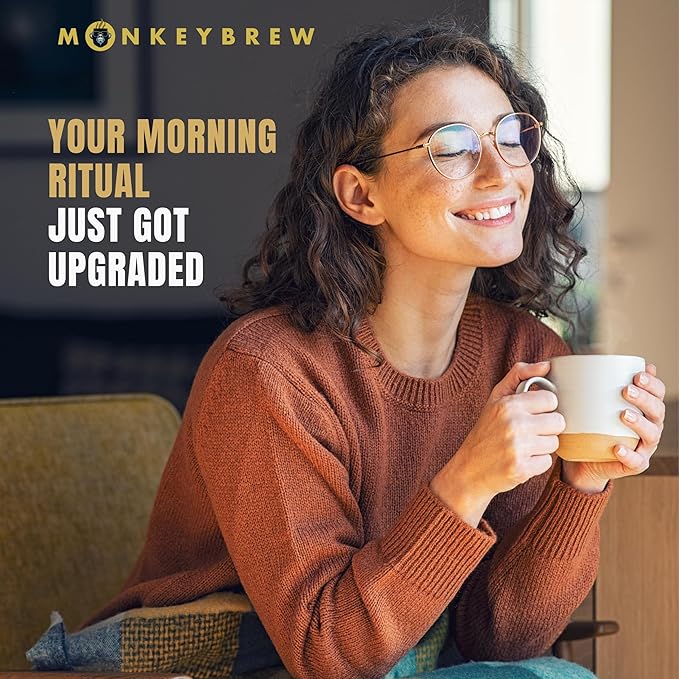 Monkey Brew Rise & Focus USDA Organic Mushroom Coffee | Boosts Focus, Energy, Immunity & Mood | 1,750mg Adaptogens: Lion’s Mane, Turkey Tail, KSM-66 Ashwagandha | Low Caffeine, Fruiting Body