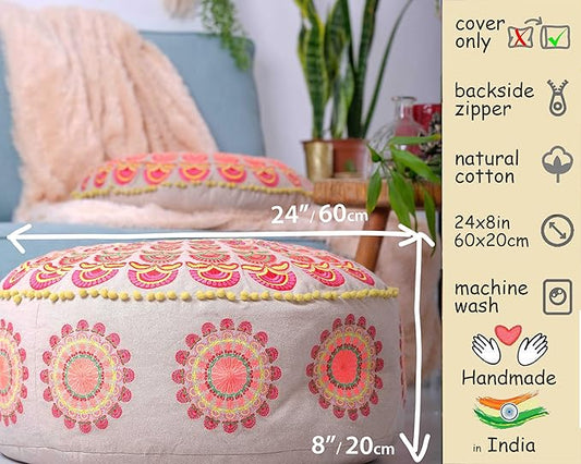 Yoga Décor Floor Cushion Cover Red Moroccan Seating Area Boho Floor Pillow Accent Your Living Room, Bedroom, Nursary or Kids Room Bedroom Décor Pouf Ottoman Stool Footstool Cotton 24x8 Unstuffed