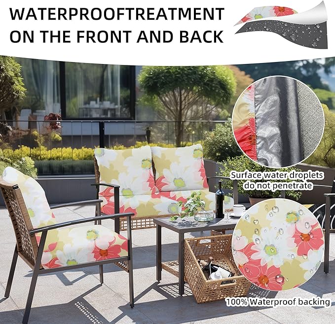 8Pcs Outdoor Cushions Covers Waterproof, Patio Cushion Covers, Stretch Cushion Covers Replacement,Cushion Slipcovers, Furniture Cushion Covers (Sakura, 8PCS-Print)