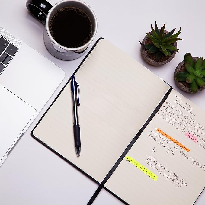 HUSTLE Co. Thick Hardcover Journal Notebook - Ruled/Lined A5 (5x8 inch), Deluxe 120gsm Paper, Lays Flat for Writing, Professional Notebooks for Work, Business, Office, Executive - Men & Women - Black