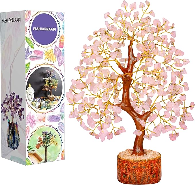 FASHIONZAADI Rose Quartz Crystal Tree of Life for Women Office Decor, Good Luck, Money, Meditation, Positivity, Handmade Healing Crystal Stones Bonsai Tree Spiritual Birthday Gifts for Women