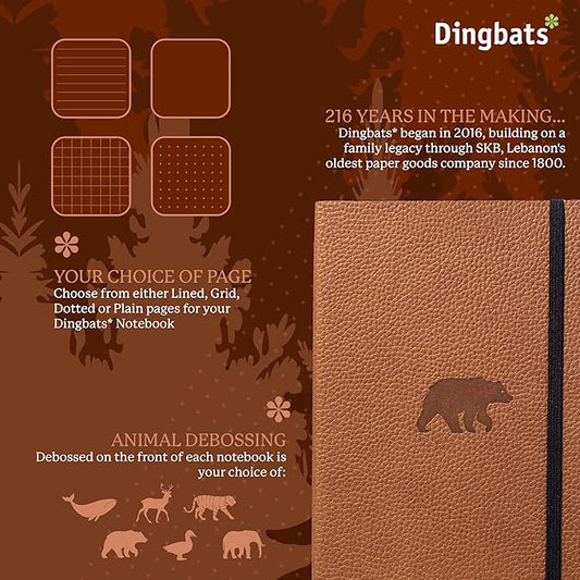 Dingbats A5 Wildlife Ruled Notebook Journal - Premium Vegan Leather Softcover Executive Journal for Women & Men - Work, Note Taking, Writing & Travel