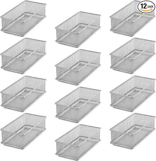 YBM HOME Silver Mesh Drawer Cabinet and or Shelf Organizer Bins, School Supply Holder Office Desktop Organizer Basket (12, 3x6x2 Inch)