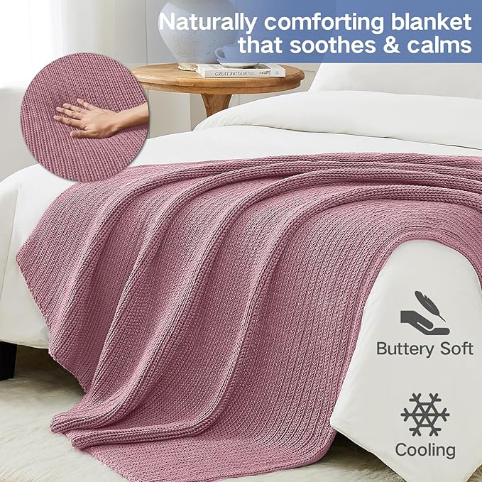 Guohaoi Knitted Weighted Blanket for Adults (Muted Pink 60"x80" 17lbs) No Beads Cooling Throw Blanket for Hot Sleepers, Home Decor Breathable Chunky Knit Heavy Blanket Use on Queen/King Size Bed