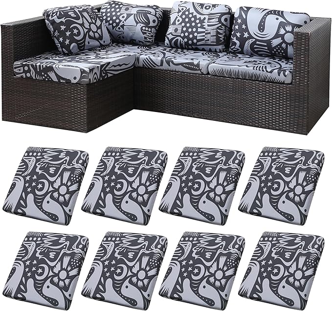 8Pcs Stretch Patio Cushion Covers,for Outdoor Couch Cushion Covers Replacement,Outdoor Sofa Covers Patio Slipcovers Couch Cover,Washable Furniture Cover (Pigeon 1, Cover Only)