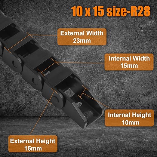 10 x 15mm (Inner H x W) R28 Bridge Type Drag Chain Cable Wire Carrier Protection Chain 39.3inch/1M for 3D Printer and CNC Router Mill,Black Plastic Nylon(Non-openable)