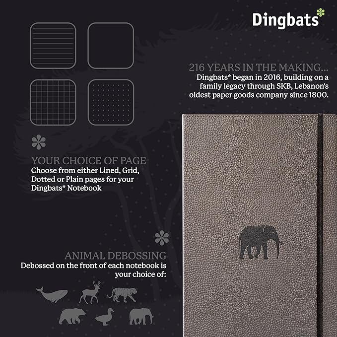 Dingbats* - Wildlife Dotted Extra Large A4 Notebook - PU Leather Hardcover Journal for Work, Writing - Pocket, Elastic Closure, Pen Holder, Bookmark