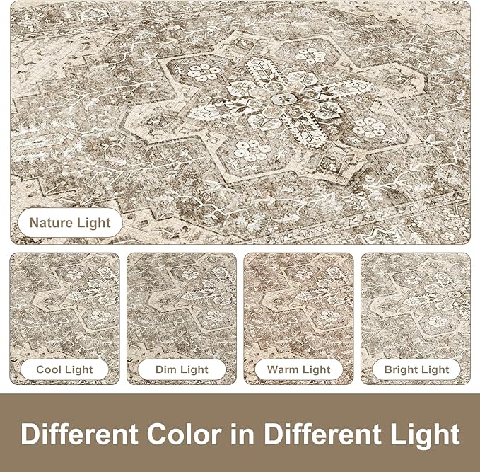 KIMODE Anti Fatigue Kitchen Mat, Cushioned Boho Oriental Kitchen Runner, Non Slip Waterproof Kitchen Mat for Floor, Comfort Foam Standing Desk Mat for Laundry, Office, Sink Khaki 17.3"x59"