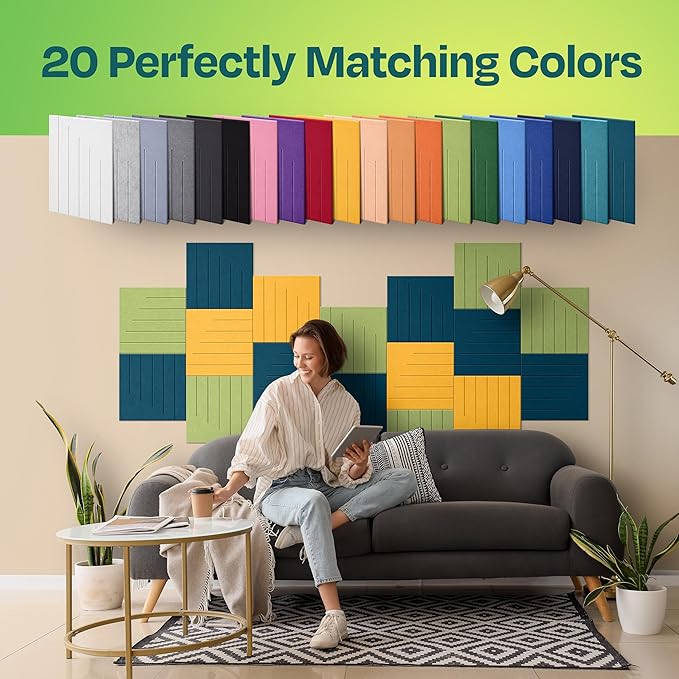 Acoustic Panels 12-Pack Soundproof Wall Panels 12"x12"x0.4" Decorative Sound Dampening for your Home, Office, Studio, Bedroom & More with Unique LineWave Carving [Ocean Turquoise]