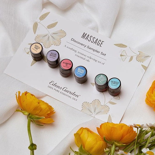 Edens Garden Massage Essential Oils Discovery 6 Set – 100% Pure Therapeutic Grade Oil, Undiluted Natural Scents for Relaxation, Wellness & Spa – Aromatherapy Gift for Men & Women, .92 ml/6 Pack