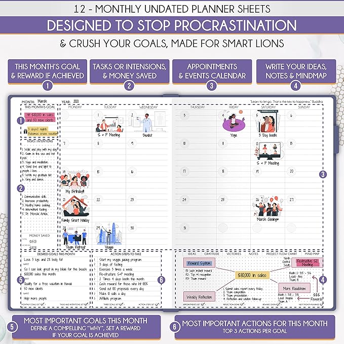 Journal for Men- Undated Daily, Weekly & Monthly Planner with Budget Section | A 12 Month Journey to Increase Productivity & Happiness | Life Organizer & Gratitude Journal - Horizontal Format
