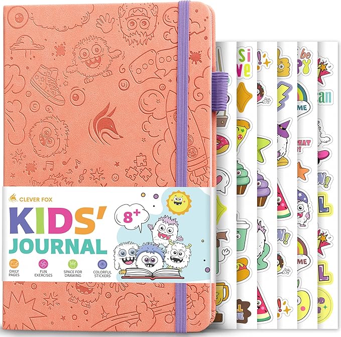 Clever Fox Kids’ Journal – Daily Feelings & Gratitude Notebook for 8+ Children – Child’s Planner & Mood Tracker for Journaling & Writing (Peach Pink)