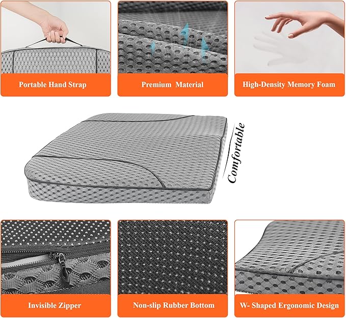 kingphenix Premium Car Seat Cushion, Memory Foam Driver Seat Cushion to Improve Driving View- Coccyx & Lower Back Pain Relief - Seat Cushion for Car, Truck, Office Chair (4D Mesh Gray)