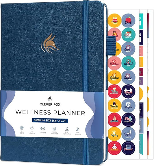 Clever Fox Wellness Planner - Weekly & Daily Health and Wellness Log, Food Journal & Meal Planner Diary for Calorie Counting, Notebook for Medical Condition Tracking, A5-Sized - Mystic Blue