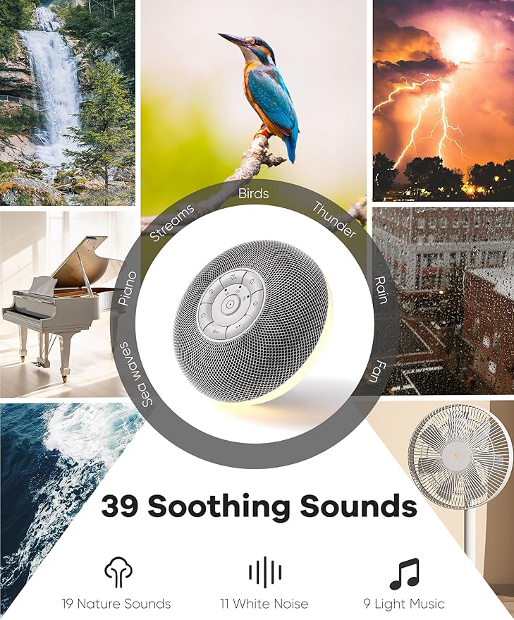 Portable Sound Machine Baby, Long Battery with Loud Bluetooth Speaker, 39 Special Soothing Sounds, White Noise Sound Machine for Sleeping