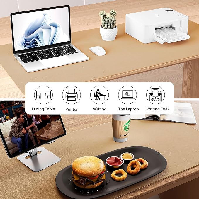 Aothia Dual-Sided Desk Mat - Leather & Cork Desk Protector, Large Mouse Pad & Writing Pad for Office/Home, Waterproof, Apricot (35.4" x 15.7")