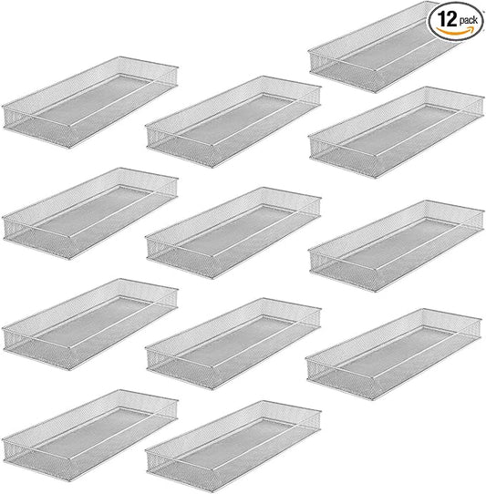 YBM HOME Silver Mesh Drawer Cabinet and or Shelf Organizer Bins, School Supply Holder Office Desktop Organizer Basket (12, 6x15x2 Inch)