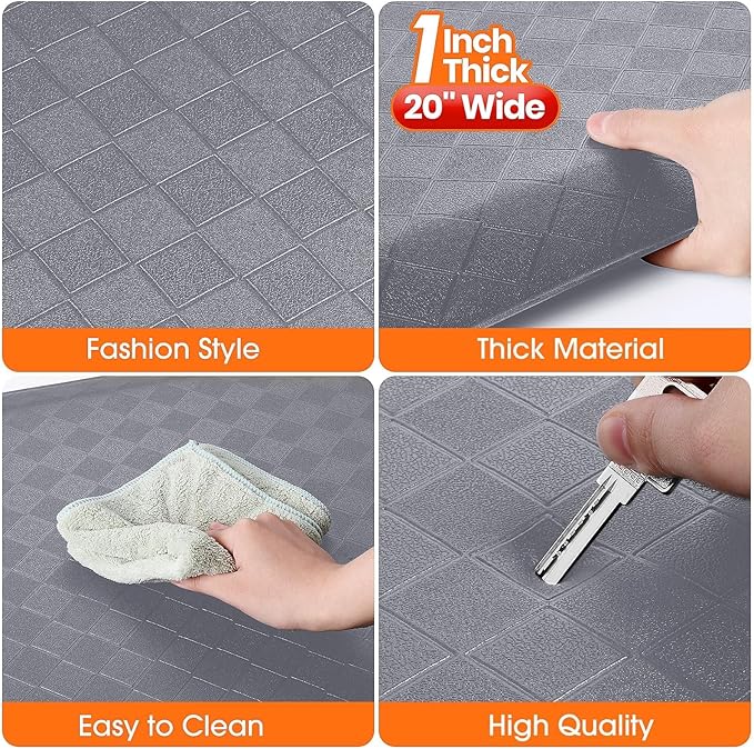 StepRite 1” Thick Kitchen Mats for Floor, Anti Fatigue Kitchen Rugs, Non-Slip,Heavy Duty Waterproof Kitchen Rug, Standing Desk Mat for Home, Kitchen, Office(Grey)