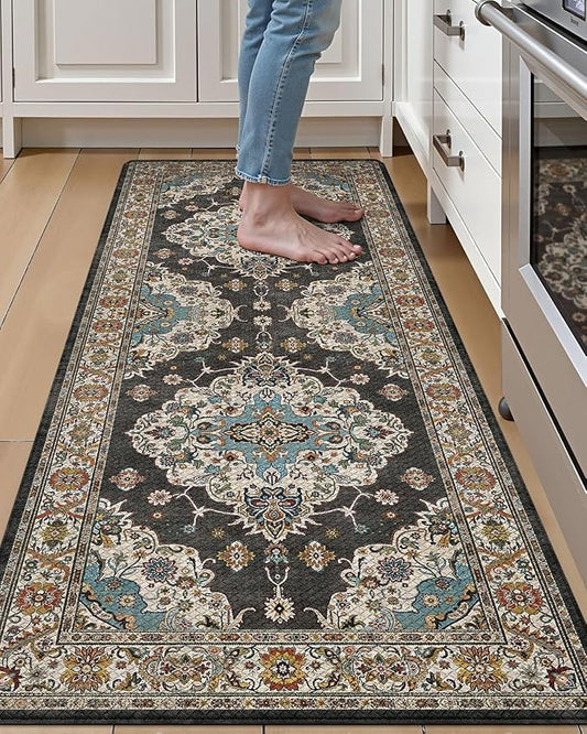 LUMI Kitchen Mat Anti Fatigue Cushioned, Memory Foam Padded Standing Rug Waterproof, Non Slip Comfort Floor Runner for Home, Sink, Laundry, Office, 24"x59", Black