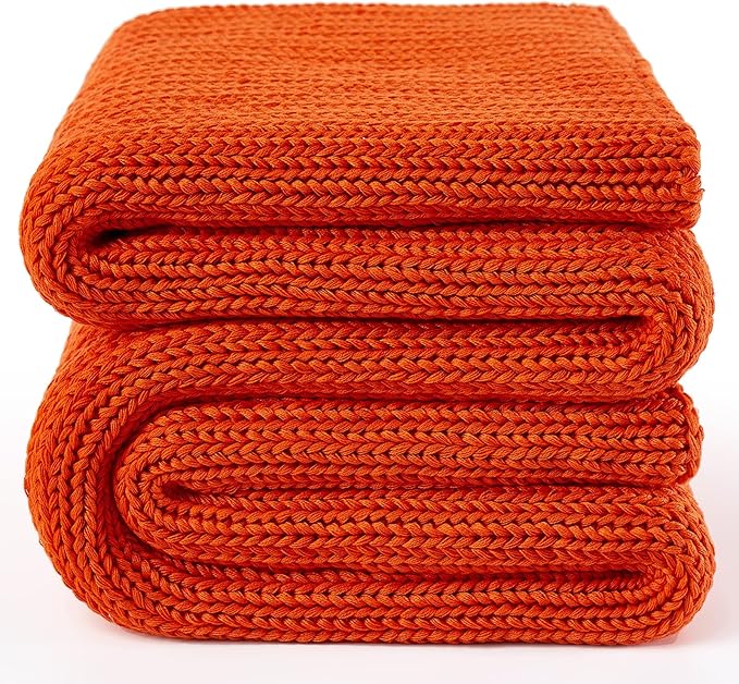 Guohaoi Knitted Weighted Blanket for Adults (Orange 48"x72" 10lbs) No Beads Cooling Throw Blanket for Hot Sleepers, Home Decor Breathable Chunky Knit Heavy Blanket Use on Full Size Bed
