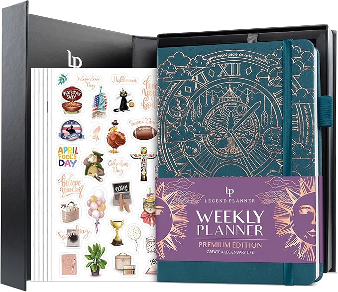 Legend Weekly Planner Premium – Undated Weekly, Monthly & Budget Planner – Life Organizer for Time Management & Productivity, A5 (Dark Teal)