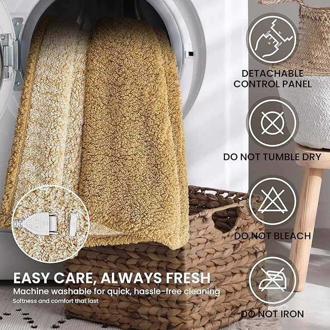 Electric Heated Blanket Queen 84x90 inches, Fast Heating w/ 10 Heat Settings & 2/4/8/10H Auto Timer, Double-Sided Sherpa, Ultra Soft & Cozy for Couch, Bed, Office, Machine Washable