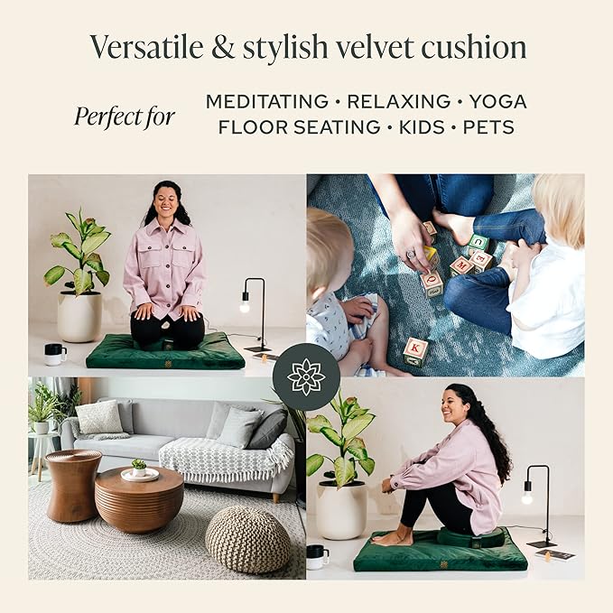 Mindful & Modern Zabuton Meditation Mat - Cotton Filled Yoga and Meditation Pad - Zabuton Meditation Cushion for Kneeling and Sitting Support - Large Rectangular Sitting Floor Pillow for Bench or Zafu