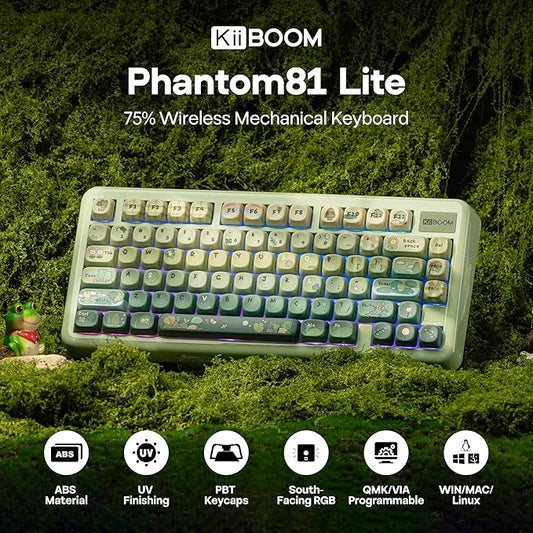 KiiBoom Phantom81 Lite 75% Gasket Mechanical Keyboard, QMK&VIA Programmable, 3 Modes Wireless Gaming Keyboard, RGB Backlights, ABS Case + UV Tech, Hot-Swappable for Windows/Mac/Linux (Green)