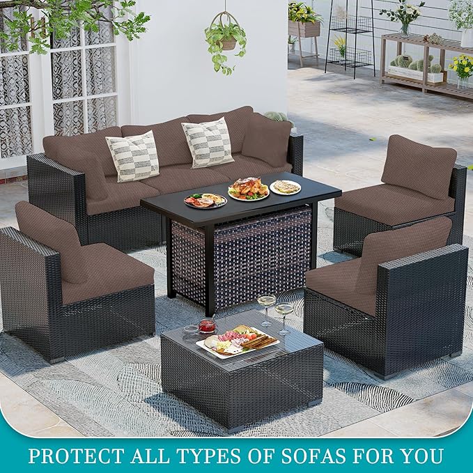 14Pcs Stretch Patio Cushion Covers,Outdoor Couch Covers Replacement,Outdoor Couch & Sofa Slipcovers,for Patio Furniture Cushion Covers,Washable Reusable Furniture Protector (Camel,Cover Only)