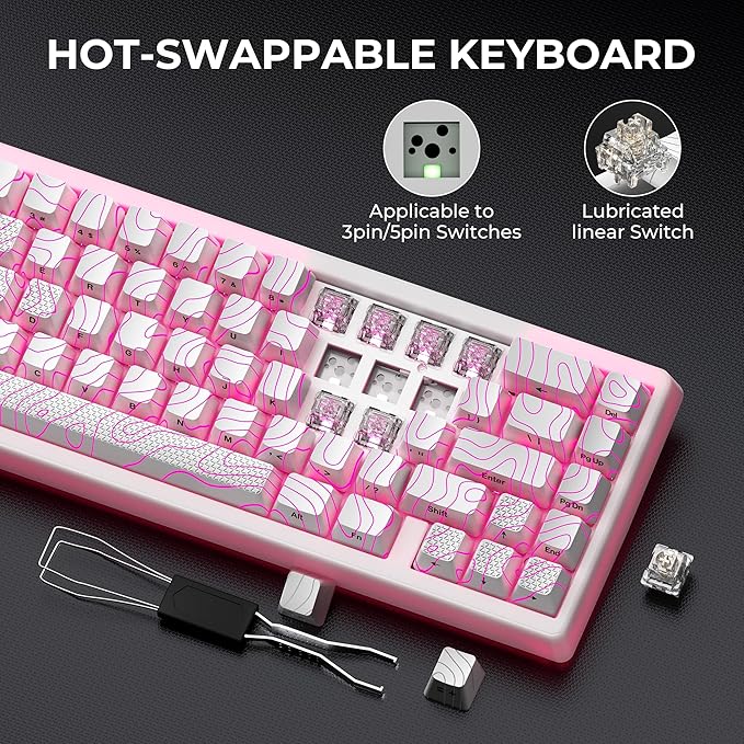 HITIME x XVX M67 Wireless 60% Percent Keyboard, QMK/VIA Topographic Gaming Keyboard, Tri-Mode Thocky Creamy Mechanical Key Board, Hot Swappable Gasket Mount RGB IMD Tech for Win/Mac(JadeStone)
