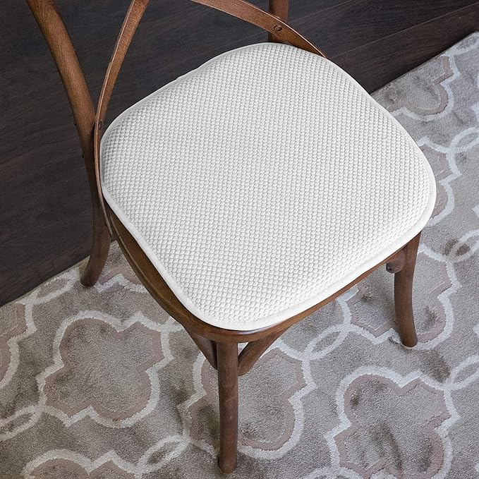 Sweet Home Collection Memory Foam Chair Cushion Honeycomb Pattern Solid Color Slip Non Skid Rubber Back Ultimate Comfort and Softness Rounded Square 16" x 16" Seat Cover, 12 Pack, White