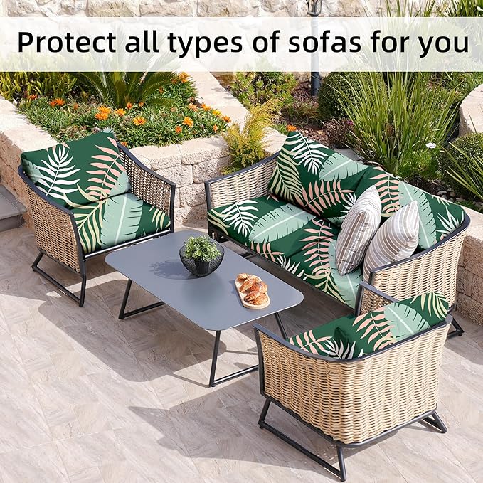 8Pcs Stretch Patio Cushion Covers,Outdoor Couch Covers Replacement,Outdoor Couch & Sofa Slipcovers,for Patio Furniture Cushion Covers,Washable Reusable Furniture Protector (Green Forest, Cover Only)