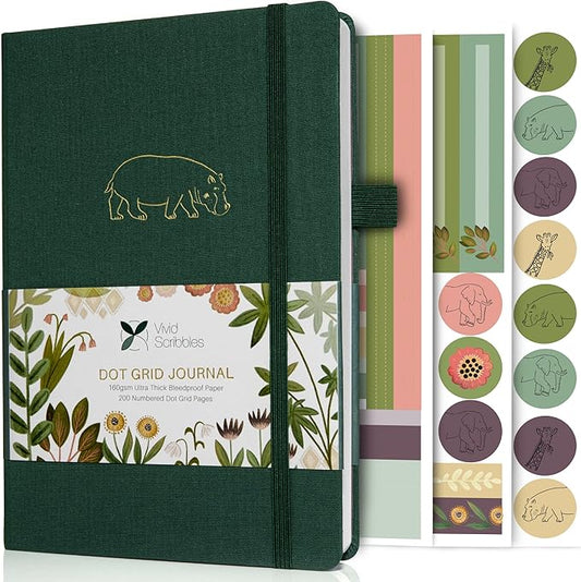 Dotted Journal Notebooks: Bullet Dotted Journal with 200 Numbered Dot Grid Pages, 160gsm Thick White Bleedproof Paper and 3 Sheets of Journal Stickers for Creatives